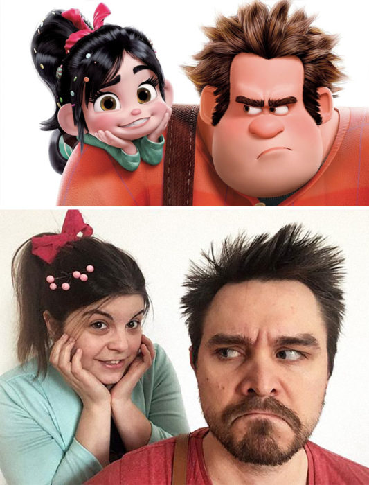 Fanni y Norbert recreando una escena de la película Ralph el demoledor