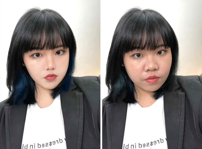 Comparación de foto editada y la original de influencer china