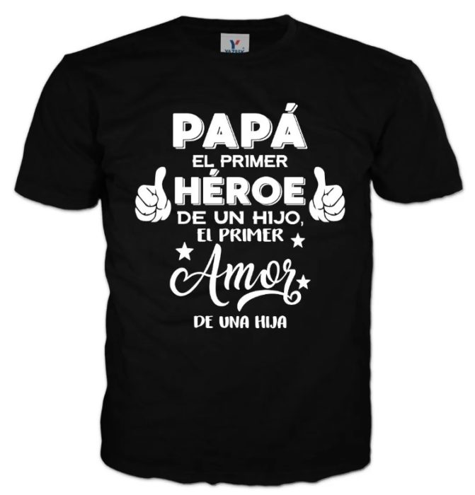 Camiseta de regalo para el día del padre con la frase "Papá es el primer héroe de un..."