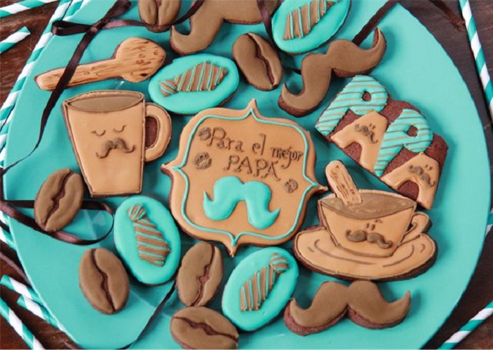 Galletas decoradas para el Día del padre de tazas de café y corbatitas