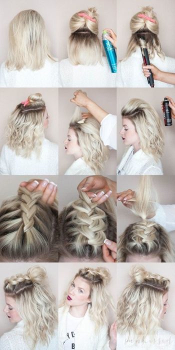 Chica haciendo un tutorial de cómo hacer un peinado sencillo
