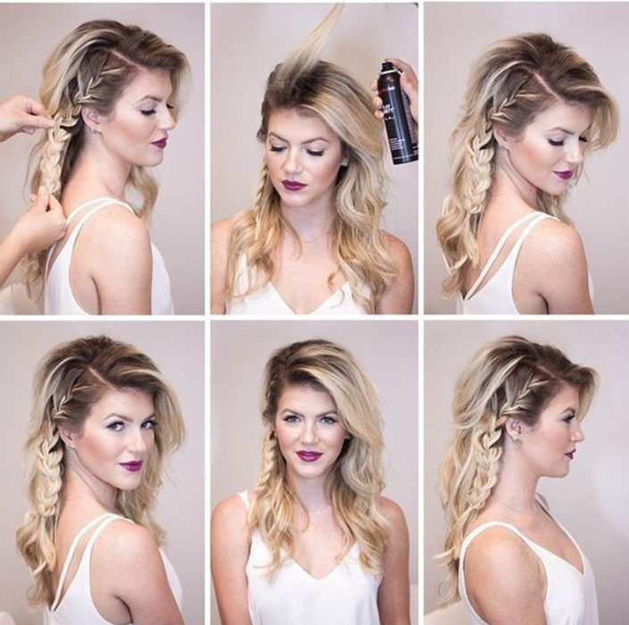 Chica haciendo un tutorial de cómo hacer un peinado sencillo