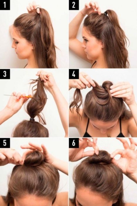 Chica haciendo un tutorial de cómo hacer un peinado sencillo
