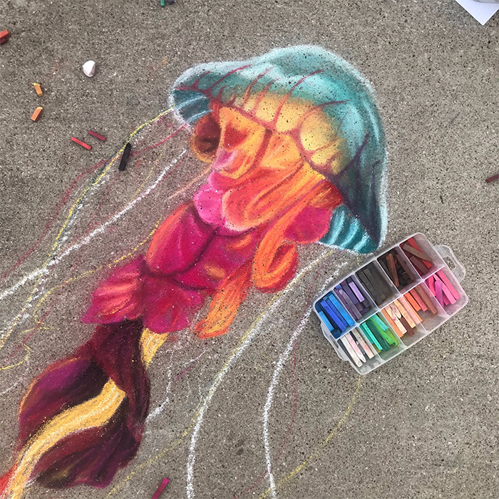 Medusa dibujada con tiza
