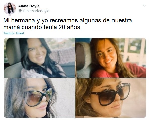 Chicas recreando fotos de su mamá a los 20 años dentro de un coche con gafas oscuras
