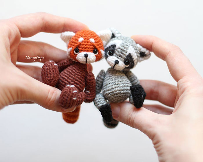 Zorrito y mapache de crochet