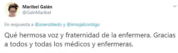 Tuit sobre enfermera del IMSS que canta a pacientes con Covid-19 para mitigar su dolor