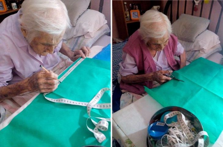 Telma, la anciana que hace cubrebocas para donar