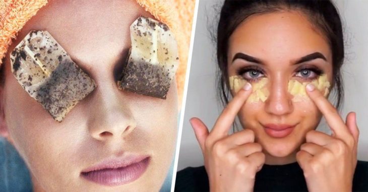 Chicas con mascarilla de ojos y bolsa de té