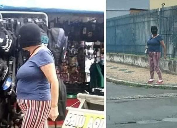 Señora usando un pasamontañas como cubrebocas