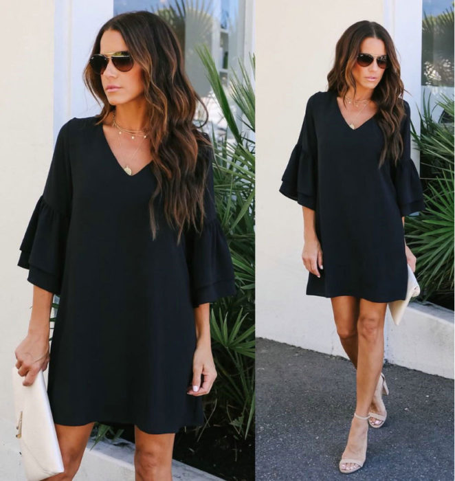 Chica usando un vestido holgado de color negro
