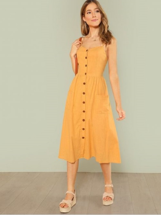 Vestido primaveral largo color mostaza