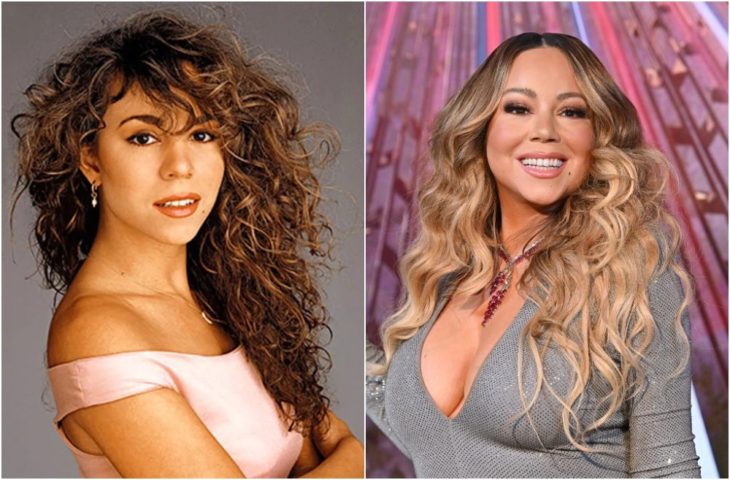 Mariah Carey de joven con cabello rizado y largo en castaño 