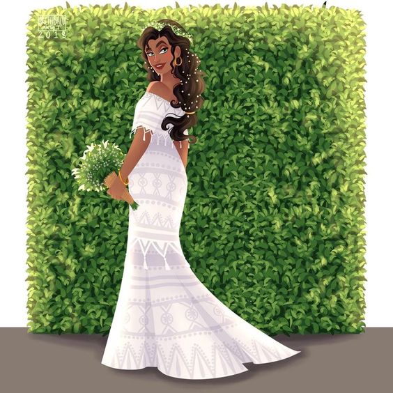 Esmeralda de El jorobado de Notre Dame con vestido de novia