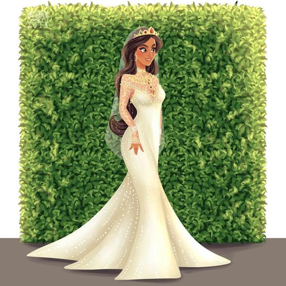 Jasmine de Aladín con vestido de novia