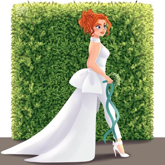 Merida de Valiente con vestido de novia