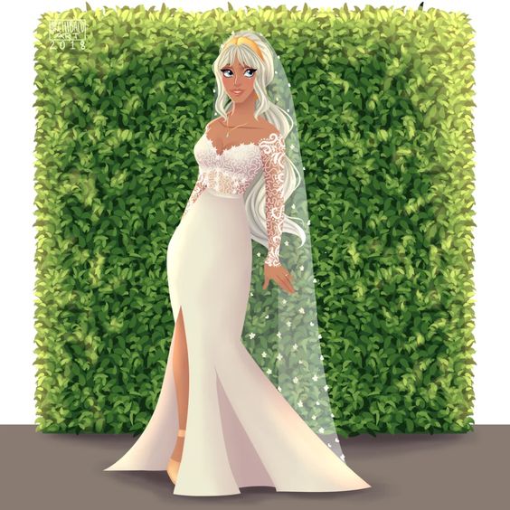 Kira de Atlantis con vestido de novia