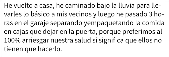 Comentario de mujer que fue al supermercado a realizar las compras de sus vecinos