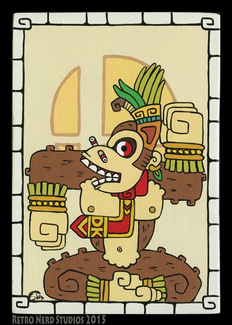 Ilustraciones de personajes de Nintendo imaginados como deidades de la cultura maya 