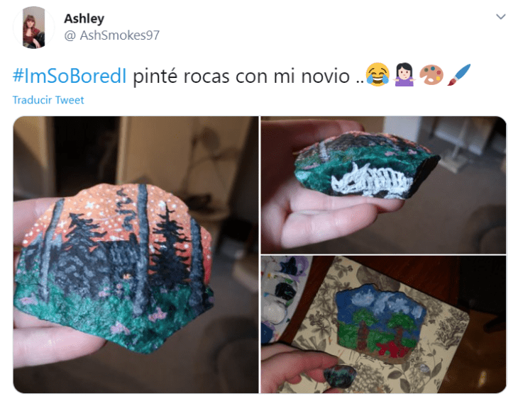 Captura de Twitter con fotografías de rocas pintadas artísticamente