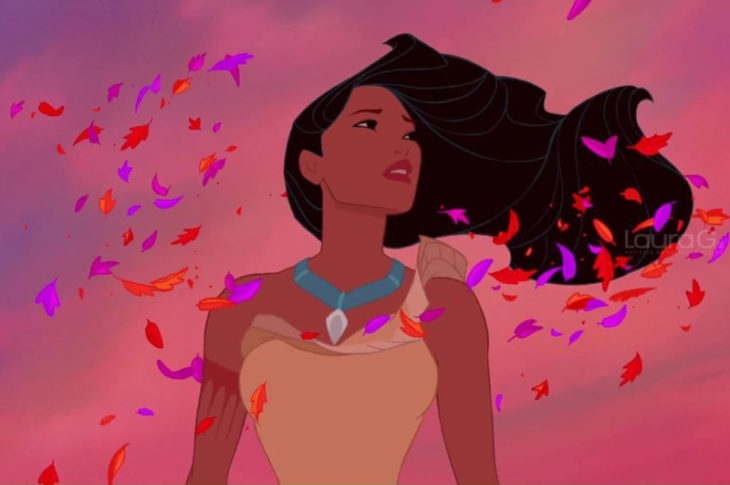 Pocahontas con su cabello al aire en Pocahontas