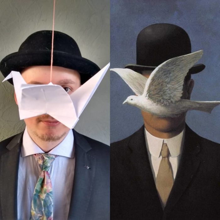 Réplique de la pintura Man In The Bowler Hat de René Magritte.