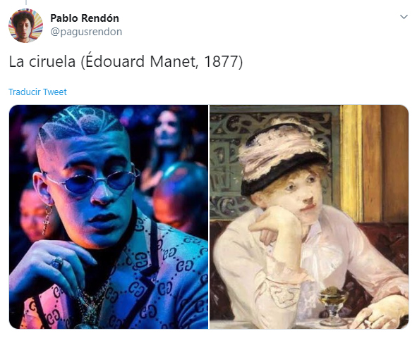 Hilo de twitter en el que se compara a Bad Bunny con diferentes obras de arte famosas