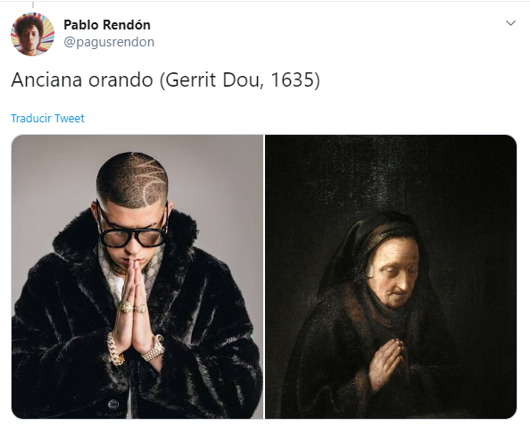 Hilo de twitter en el que se compara a Bad Bunny con diferentes obras de arte famosas