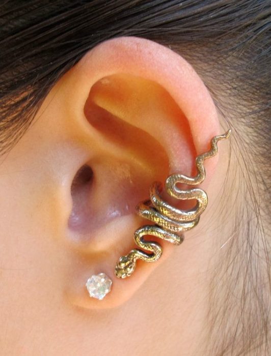 Arete para oreja en forma de serpiente con joya