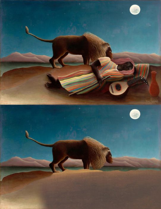 La gitana dormida de Henri Rousseau con y sin la gitana