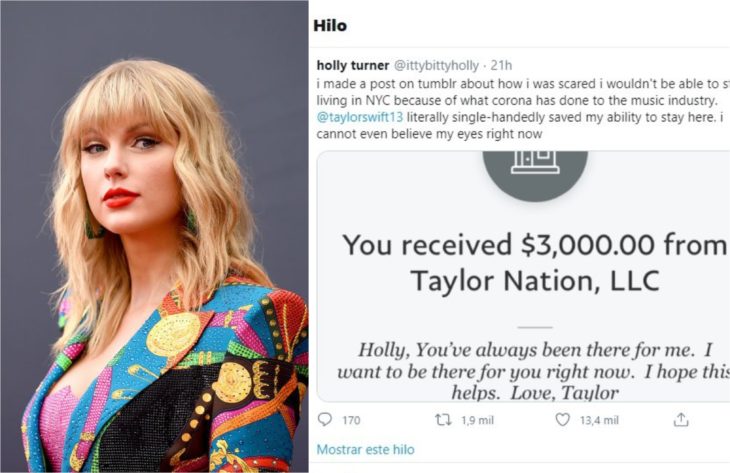 Taylor Swift donando dinero a una fan para ayudar a pagar la renta