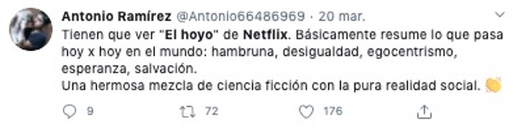 Comentarios en redes sociales sobre la nueva película de Netflix, El Hoyo