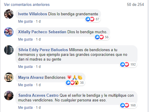 Comentarios en Facebook sobre chico que hizo despensas para sus trabajadores 