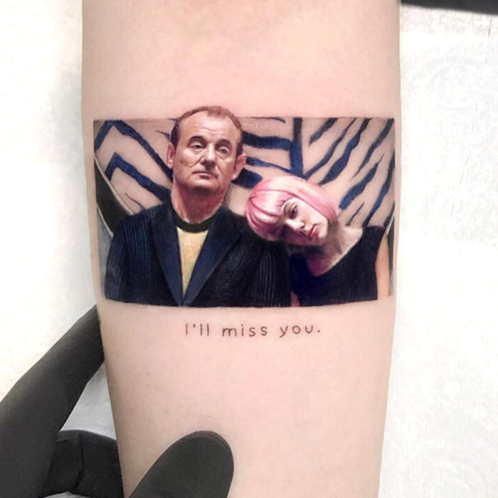 Minitatuajes realistas de Eden Kozokaro; Lost in translation, Bill Murray y Scarlett Johannson