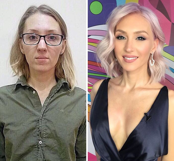 Chica antes y después de cambiar de look