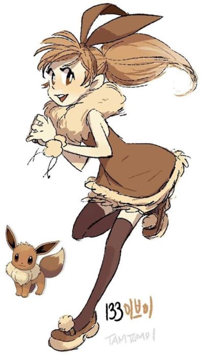 Dibujo de pokémon eevee con su versión en persona