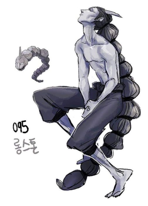 Dibujo de pokémon onix con su versión en persona
