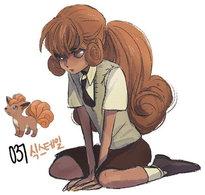 Dibujo de pokémon vulpix con su versión en persona