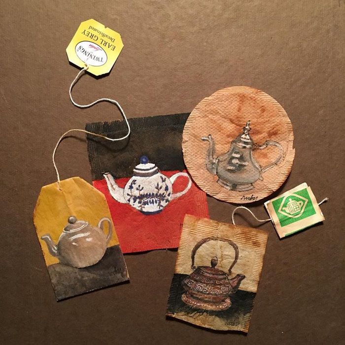Separadores de libros hechos con bolsas de té decoradas