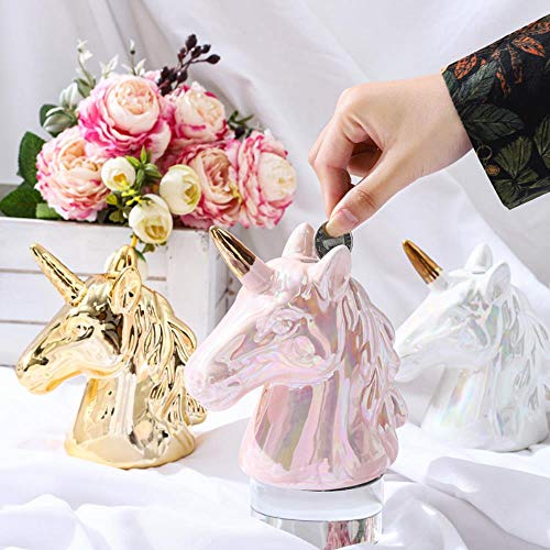 Alcancías de unicornios en color oro, plata y rosa efecto cromado