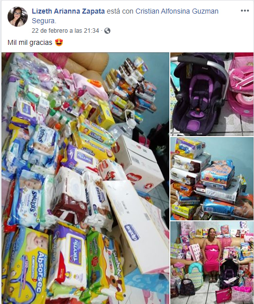 Comentarios en facebook sobre mujer que recibió regalos en su baby shower 
