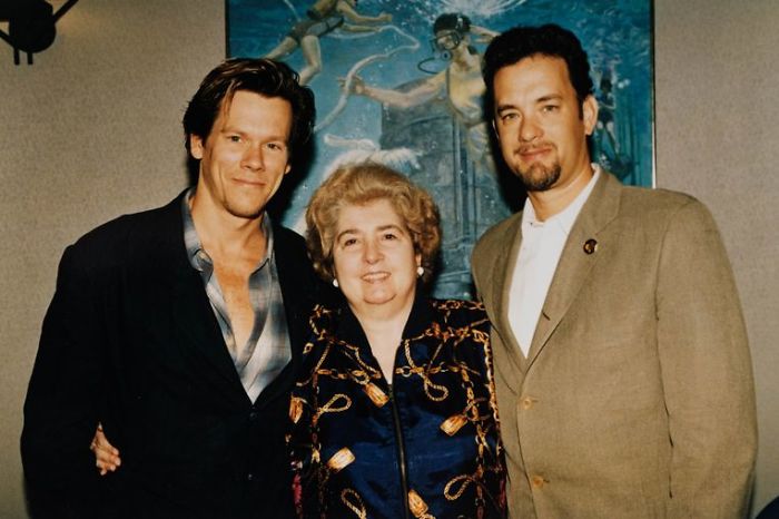 Maria Snoeys-Lagler con Kevin Bacon y Tom Hanks