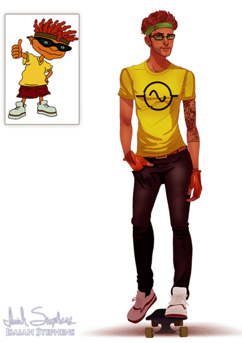 Ilustración de Isaiah K Stephens reimaginando a Otto Rocket de Los Rocket Power