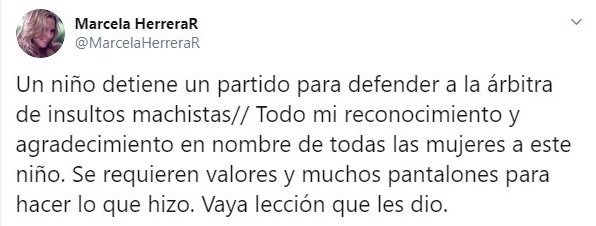 Tuit sobre niño que detuvo un partido de fútbol para defender a la árbitra