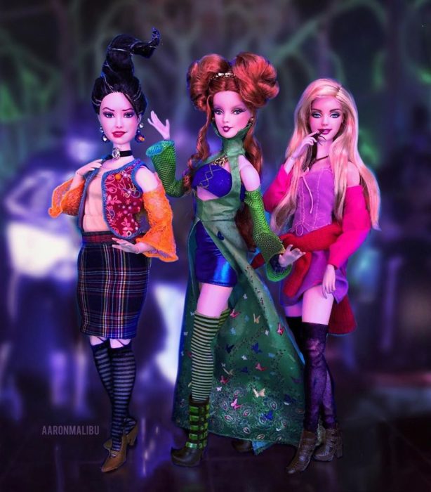 Muñecos Barbie utilizados para recrear la escena de Hocus Pocus 