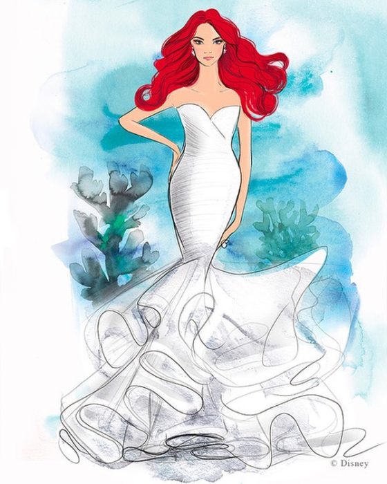 Boceto del vestido de novia creado por allure bridals para Disney