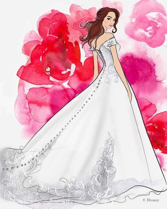 Boceto del vestido de novia creado por allure bridals para Disney