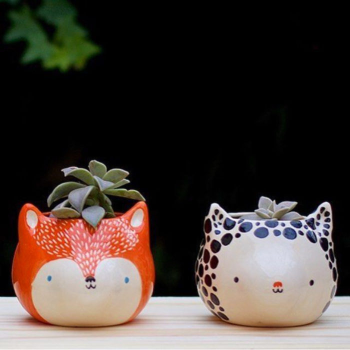 Macetas adorables y originales de animales; zorro y gato