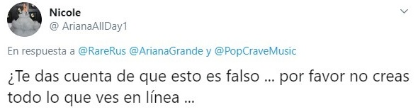 Tuit sobre supuestos mensajes filtrados de Ariana Grande hablando mal de otras celebridades