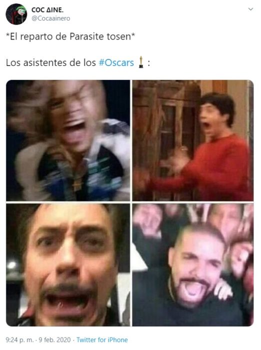 Captura de Twitter de la 'reacción' de la audiencia cuando el electo de Parasite tose